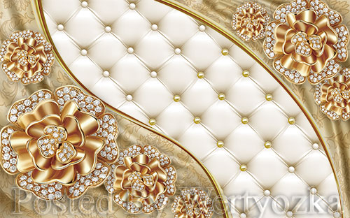 3D psd models three dimensional style golden diamond flower jewel wall