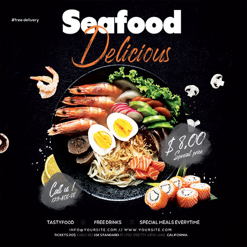 Seafood Online Ordering Food - Premium flyer psd template