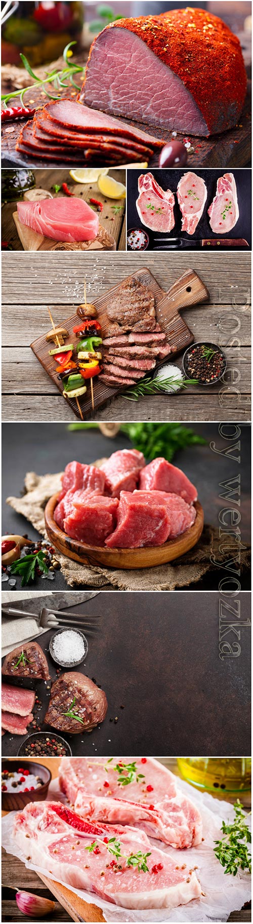 Fresh raw meat, grilled vegetables and beef steak stock photo