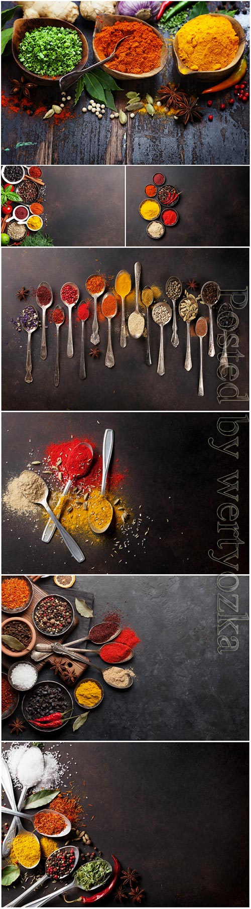 Spices on stone table stock photo