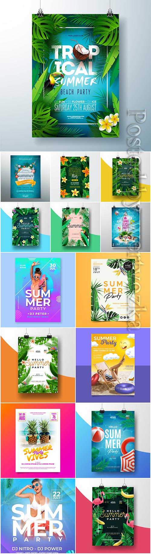 Summer party poster vector template