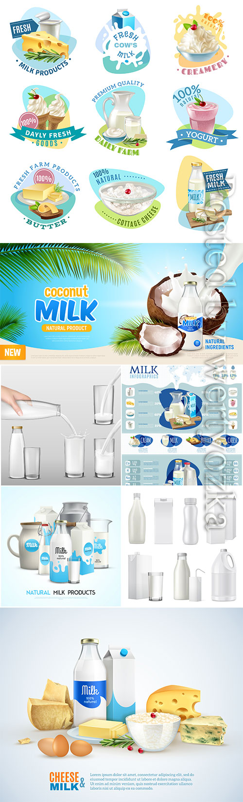 Dairy products vector collection